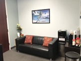 photo sherman oaks - Suite 1208, waiting room, one brown
sofa with pillows, painting on wall